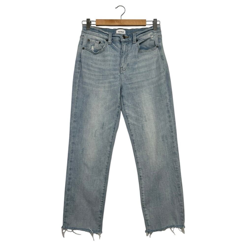 Pistola Jeans Womens 28 Blue Monroe Mid Rise Crop Cigarette Light Wash Straight - Picture 2 of 14